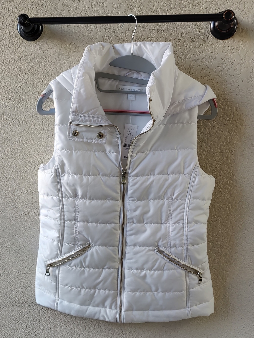 New York & Company White Quilted Hooded Puffer Vest